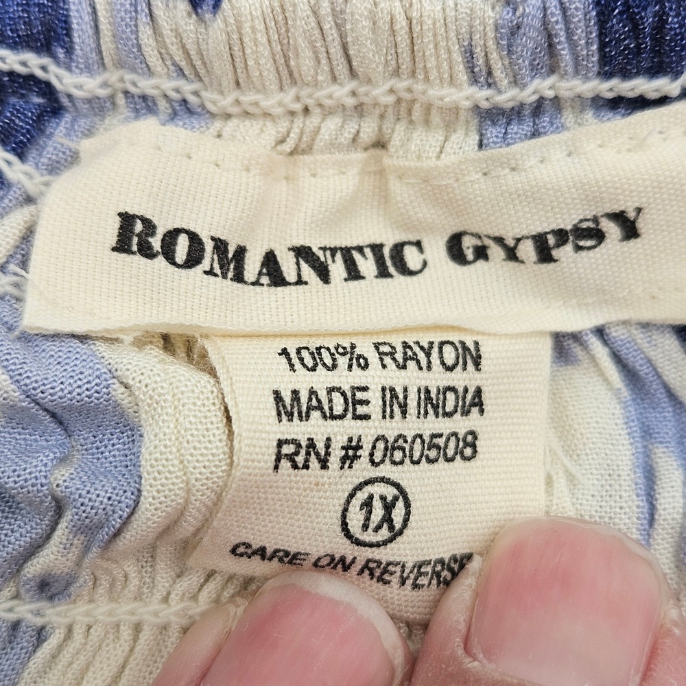 Romantic‎ Gypsy Geometric Printed Ruffle Tiered Dress Ivory Blue 1X - Picture 4 of 8